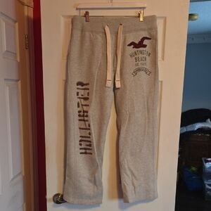 Hollister Light Gray Sweatpants with Maroon Logo
